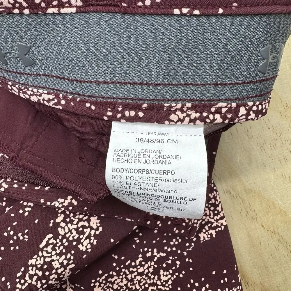 NEW Under Armour Golf Shorts Mens UA Printed sz 38 Maroon 1377303 600